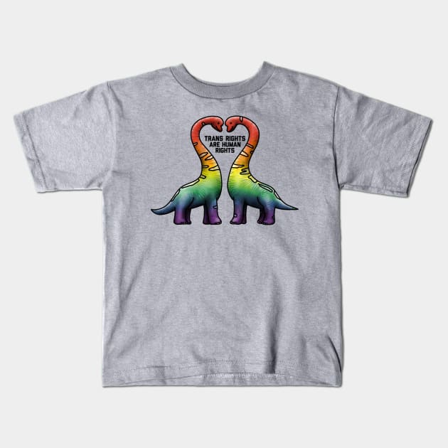 Trans Rights Are Human Rights Brachiosaur Rainbow Kids T-Shirt by Art by Veya